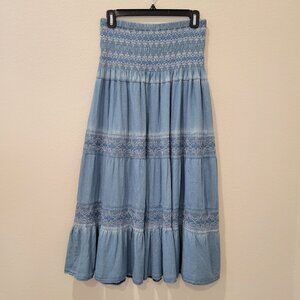 DrefBufy Smocked Chambray Maxi Skirt, size M